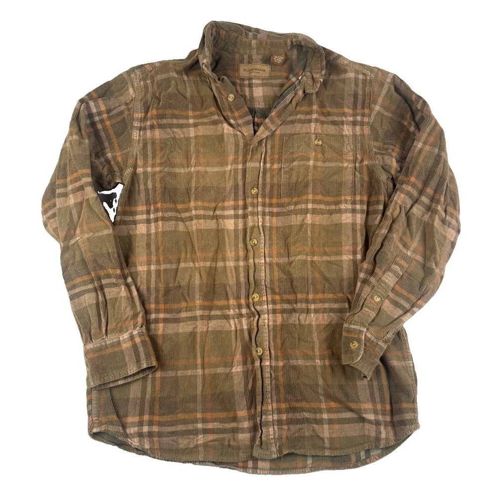 Clearwater Outfitters Mens M Corduroy Shirt Brown Plaid 100% Cotton Outdoor